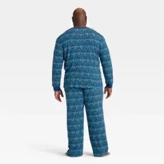 Men's Hanukkah Ribbed Long Sleeve Shirt and Pants Holiday Matching Family Pajama Set - Wondershop&trade; Blue