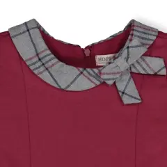 Hope & Henry Girls' Pleated Ponte Dress with Woven Collar and Bow, Infant