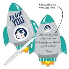 Big Dot of Happiness Blast Off to Outer Space - Shaped Thank You Cards - Rocket Ship Baby Shower Birthday Party Thank You Cards & Envelopes -Set of 12