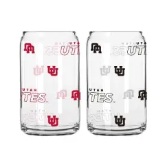NCAA Utah Utes 2pk Glass Can - 16oz: Stemless Drinkware, Glass, 6" Height