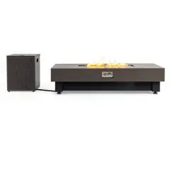 60-Inch Outdoor Gas Fire Pit Table, Modern Wood Design with Rain Cover