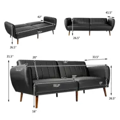 Costway Convertible Futon Sofa Bed PU Adjustable Couch Sleeper w/Wood Legs