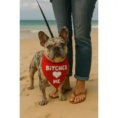 Parisian Pet 'Bitches Love Me' Bandana - Stylish, Comfortable, Trendy Red Bandana for Dogs & Cats, Fun Pet Fashion Accessory