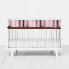 Bacati - Mod Dots/Stripes Long Crib Rail Guard Cover Pink/Chocolate