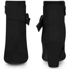 Perphy Women's Round Toe Side Zip Buckle Chunky Heel Ankle Boots