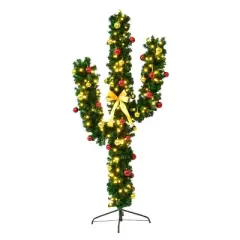 Costway Pre-Lit Cactus Christmas Tree 7Ft LED Lights Ball Ornaments