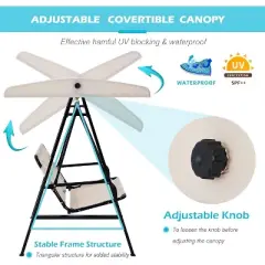 COWLOWN Beige Outdoor 2 Seat Swing Chair with Adjustable Canopy and Removable Cushion, Suitable for Backyard, Garden, Yard, Poolside, Balcony