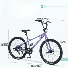 INFURNIC Bicycles, Kids Bike with Double Disc Brakes, Children's Bicycle for Boys Girls Age 12+ Years, Purple, 68.8"*26.77"*47.6"