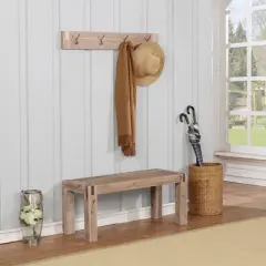 40" Woodstock Acacia Wood with Metal Coat Hook And Bench Set Brushed Driftwood - Alaterre Furniture