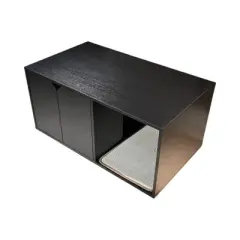 Evita Cat Litter Box Enclosure Hidden Furniture (Scratch Pad Included) - 35.83" x 20.47" x 17.05", Black