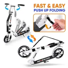 Hurtle Renegade Lightweight Foldable Teen and Adult Ride On 2 Wheel Transportation Commuter Kick Scooter with Adjustable Handlebar , White