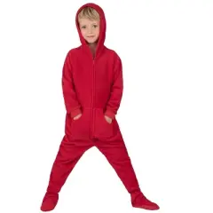 Footed Pajamas - Bright Red Toddler Hoodie Fleece Onesie