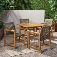 Christopher Knight Home Clausen Outdoor Acacia Wood and Wicker 5 Piece Dining Set, Teak/Mixed Mocha
