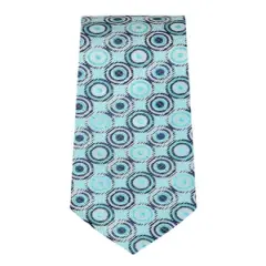 TheDapperTie Men's Blue Geometric Necktie with Hanky