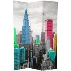 6" Colorful New York Scene Room Divider Blue/Gray - Oriental Furniture