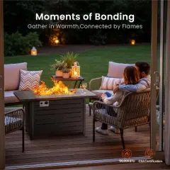 R.W.FLAME 43" Gas Fire Pit Table, 50,000 BTU Propane Burner with Steel Lid & Glass Stone, 2-in-1 Fire Pit & Table for Patio，Backyard Gatherings