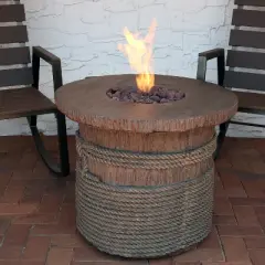 Sunnydaze Rope and Barrel Design Propane Gas Patio Fire Pit Table Kit with Lava Rocks - 29" Diameter