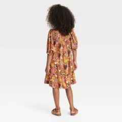 Latino Heritage Month Kids' Puff Elbow Sleeve Shift Dress - Orange Floral