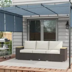 Outsunny Thick Cushioned 3-Seater Outdoor Sofa, Wood Grain Wide Armrests, Patio Couch