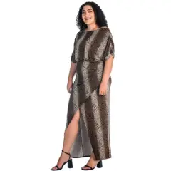 Womens Plus Size Boat Neck Batwing Sleeve Slit Maxi Dress