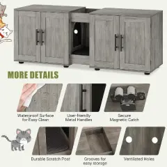 55 Inch Litter Box Enclosure for 2 Cats, Cat Litter Box Enclosure Furniture with Double Room, Hidden Litter Box Cabinet with Cat Door