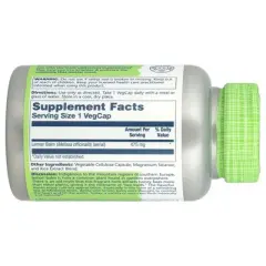 Solaray True Herbs, Lemon Balm, 475 mg, 100 VegCaps