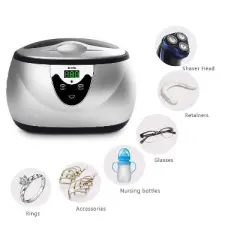 UKOKE UUC06S Ultrasonic Jewelry Cleaner &ndash; 0.6L Portable Timer Device for Eyeglasses, Dentures, Watches, Rings &ndash; Silver, Deep Cleaning