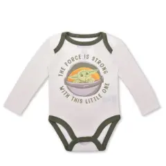 Star Wars Infant Boy's 3 Piece Coordinates, Baby Yoda Graphic Printed Long Sleeve Bodysuit Creeper, Bib, and Jogger Pants Set for infant