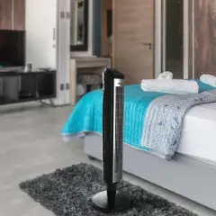 Holmes 36 Inch Oscillating Tower Fan with Remote Control in Black and Silver