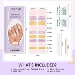 Saviland Women's 20PCS 10 Sizes Semi-Cured Gel Nail Strips Kit - Mint Frost Glitter Design with Tools.