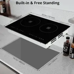 1800W Electric Induction Cooktop 20.5" Built-In Ceramic Glass Stovetop 2 Burners