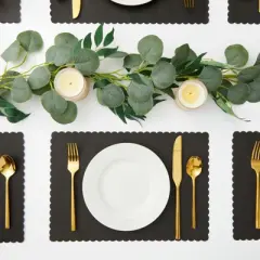 100-Pack Black Party Paper Placemats Rectangular Tabletop Mats with Wavy Edge