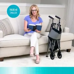 Signature Life Elite Travel Walker, Lightweight 2-Wheel Folding Walker for Seniors