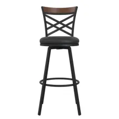 Set of 3 Nettie Upholstered Adjustable Seat Swivel Barstools Black - Room & Joy