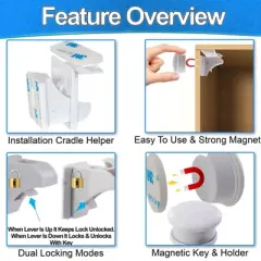 5 Star Super Deals Magnetic Childproof Cabinet Locks 12pc Set Toddler Babyproof Drawer Door Safety Latches - No Drill, Strong Adhesive, Hidden Design