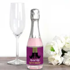 Big Dot of Happiness Happy Halloween - Mini Wine and Champagne Bottle Label Stickers - Witch Party Favor Gift for Women and Men - Set of 16