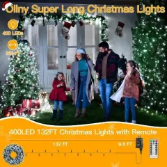 Ollny 400 LED Cool White Christmas Lights (Green Cable, Plug in, 8 Modes, IP44 Waterproof)