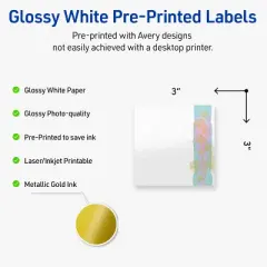 Avery Square Labels, Floral Design, 3" x 3", 60 Total