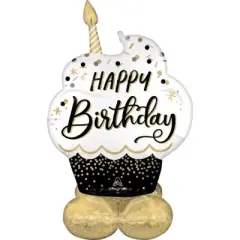 LoonBalloon 34 Inch Black & Gold Cupcake Birthday Balloon - Air-Inflatable