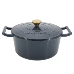 MegaChef 5.3 Quarts Round Enameled Cast Iron Dutch Oven Casserole with Self Basting Lid
