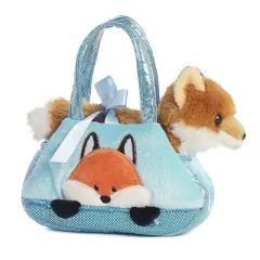 Aurora Fancy Pals 7" Peek-A-Boo Fox Pet Carrier Blue Stuffed Animal