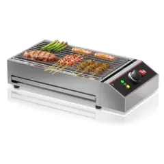 Electric Indoor Grill, 1800W Commercial Portable BBQ Grill Smokeless Countertop Grill with Removable Griddle, Stainless Steel, for Restaurant Home