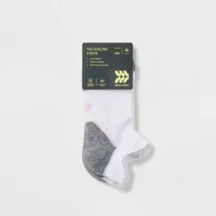 Women's Cushioned Cheetah Mesh Pattern 4pk No Show Double Tab Athletic Socks - All in Motion&trade; White 4-10