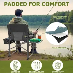 SUGIFT Extra Wide Folding Camping Chair Heavy Duty Director Chair with Side Table and Cooler Bag Portable for Fishing Patio Tailgating