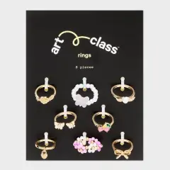 Girls' 8pk Flower and Butterfly Ring - art class&trade;: Acrylic Band Rings, Size 5, 20mm Diameter