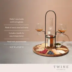 Twine Wine Flight & Cheese Caddy Wine Accessories & Cheese Board Accessories, Charcuterie Boards Accessories & Wine Decor Acacia Wood & Metal Set of 1