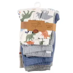 Touched by Nature Baby and Toddler Boy Organic Cotton Pants 4pk, Bold Dinosaurs