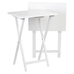 PJ Wood Conventional Solid and Sturdy Wood Construction Portable Folding TV Snack Tray Table Desk Serving Stand, White (8-Piece Set)
