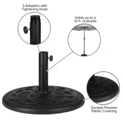 Emma and Oliver Universal Black Cement Patio Umbrella Base - Weatherproof - 19.25" Diameter