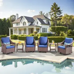 6-Piece Patio Rocking Swivel Chair Outdoor Wicker Bistro Set with Tempered Glass Side Table, Outdoor Patio Furniture Set for Garden and Balcony